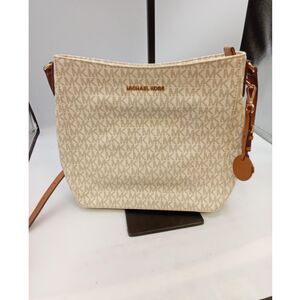 Michael Kors Beige Jet Set Travel Small Signature Logo Messenger Bag